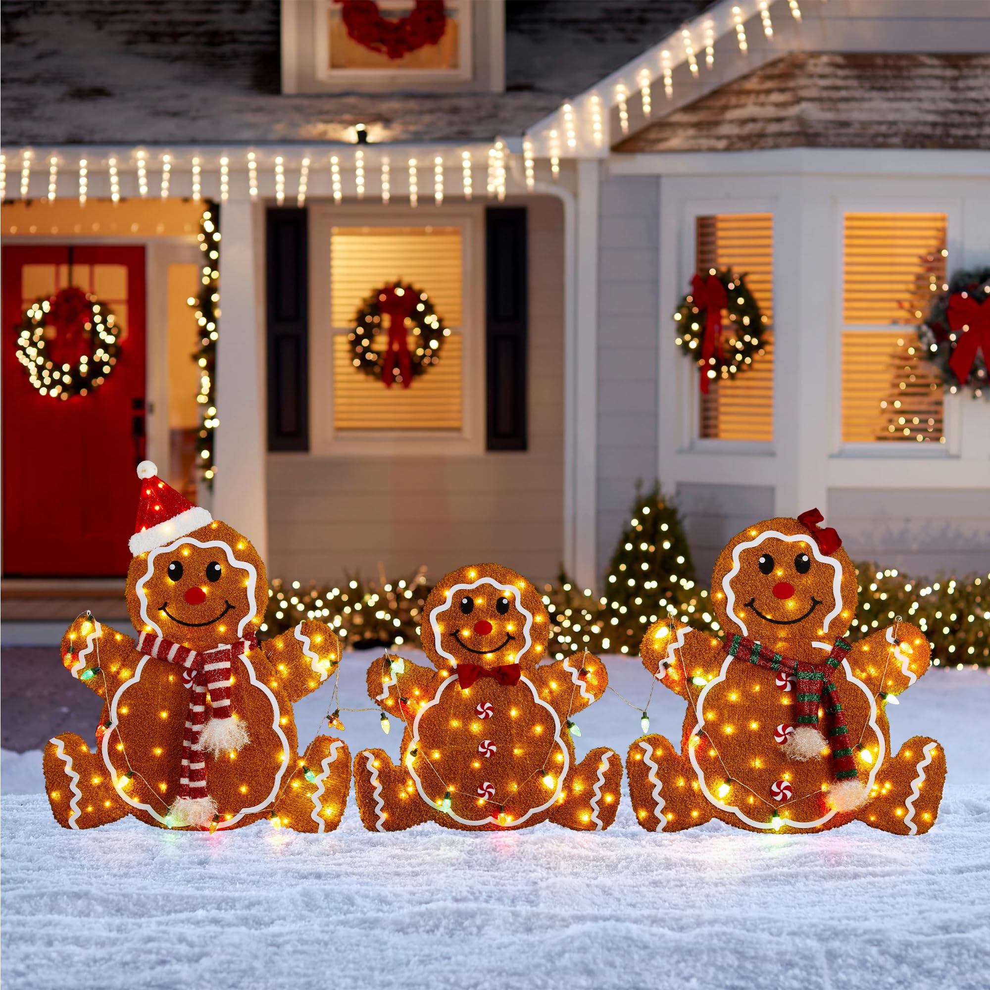 Amazon.com: Glitzhome 3-Piece Lighted Gingerbread Family Christmas